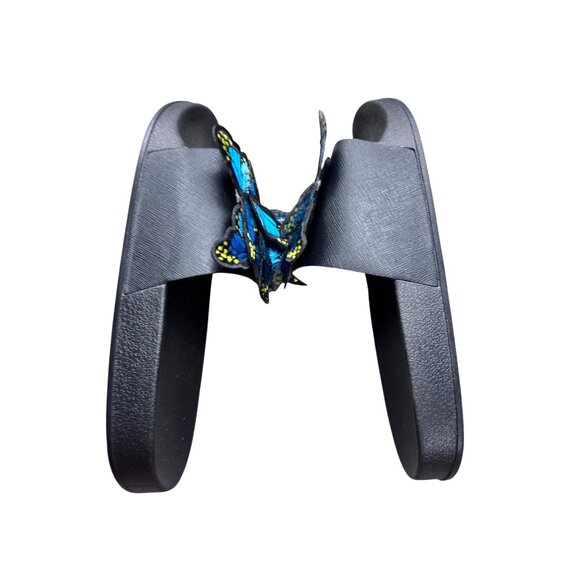 Butterfly Applique Slide Sandals Womens Size 9 Black & Blue - Picture 8 of 8